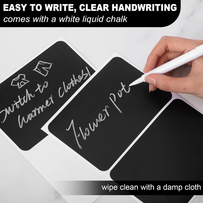 Thboxes 100 Pcs Labels for Storage Bins, 6 x 4 inch Black Large Label Stickers with 1 Liquid Chalk Marker Removable Labels Adhesive Chalkboard Labels Tear Resistant No Residue for School Business Home - Image 3